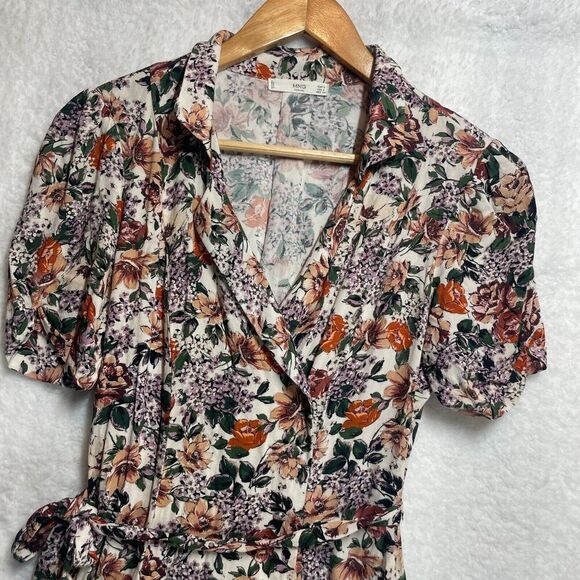 MNG Casual Floral Wrap Dress S Short Sleeve Tie Waist Boho Cottagecore Size 4 - Picture 3 of 15
